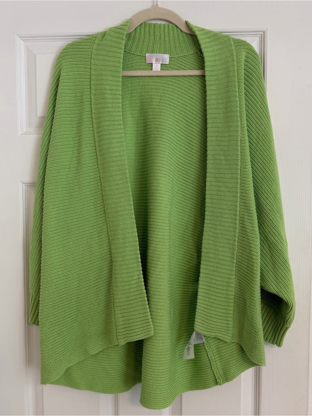 Belle by Kim Gravel Lime Green Open Front Knit Cardigan Medium